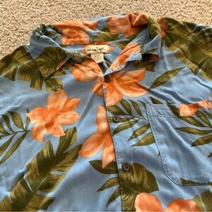 Panama Jack Men's orange and blue Hawaiian Short sleeve button down shirt XL EUC